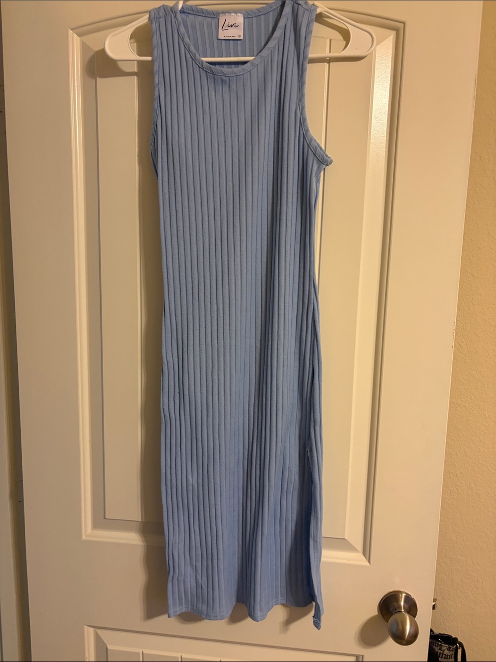 T.J.Maxx Light Blue Ribbed Knit Midi Dress